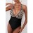 Leopard Splicing Ruched Halter Neck Backless Swimwear