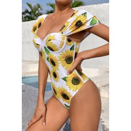 Square Neck Sunflower Print Monokini
