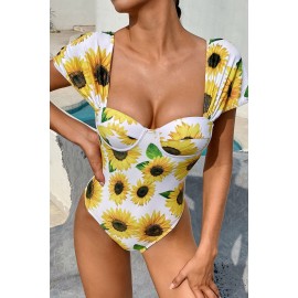 Square Neck Sunflower Print Monokini