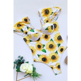 Square Neck Sunflower Print Monokini