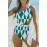 Green Sexy Asymmetrical Neck Geometrical Print Cut Out One Piece Swimwear