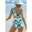Green Sexy Asymmetrical Neck Geometrical Print Cut Out One Piece Swimwear