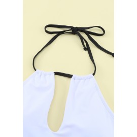 Halter Neck Striped Backless One-piece Swimwear