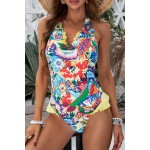 Floral Print Ruffled Halter Backless One-piece Swimwear